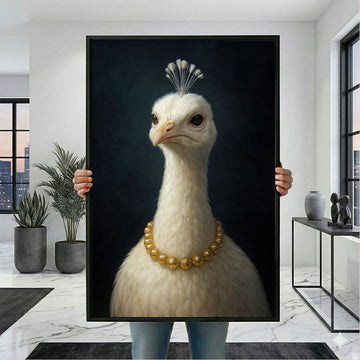 Elegant White Peacock With Pearl Necklace Canvas Wall Art
