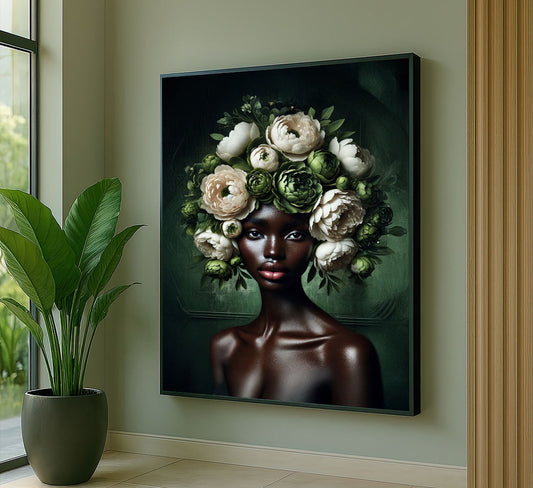 Enchanting Woman With Floral Headdress Canvas Wall Art