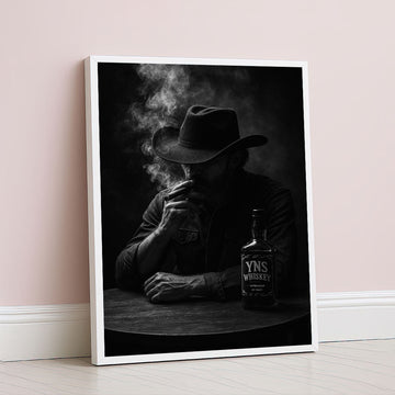 Dramatic Cowboy Smoking Cigar In Shadow Canvas Wall Art