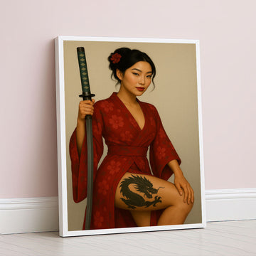 Enchanting Samurai Woman With Dragon Tattoo Canvas Wall Art