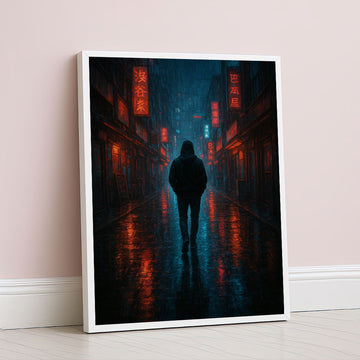 Mysterious Figure In Neon-lit Alley Canvas Wall Art