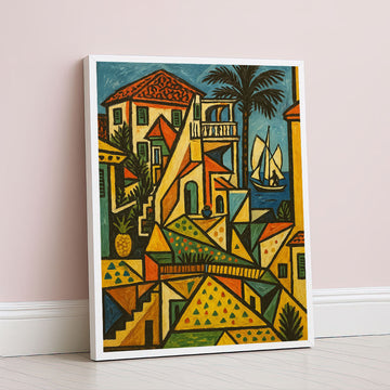 Vibrant Geometric Mediterranean Village Canvas Wall Art