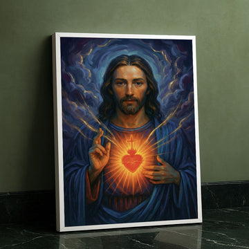 Mystical Jesus With Radiant Sacred Heart Canvas Wall Art