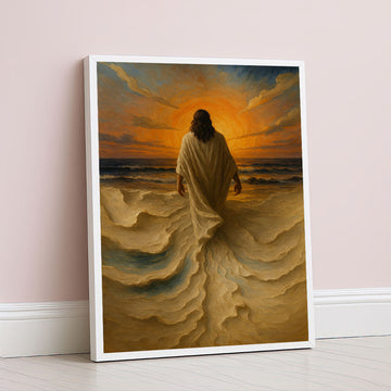 Mystical Jesus Walking On Ocean Waves Canvas Wall Art