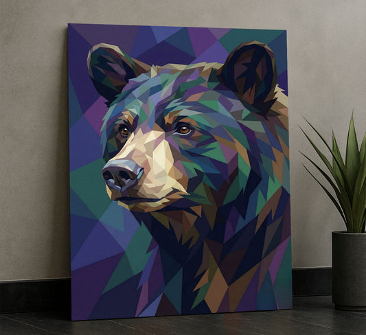 Striking Geometric Bear In Colorful Patterns Canvas Wall Art