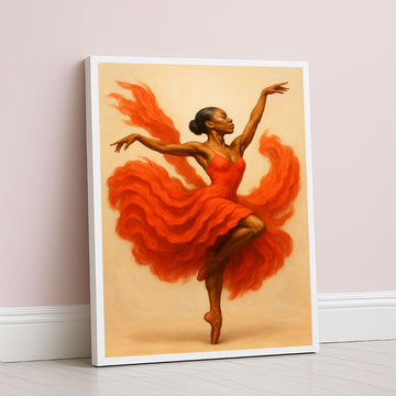 Elegant African Dancer In Flowing Red Dress Canvas Wall Art