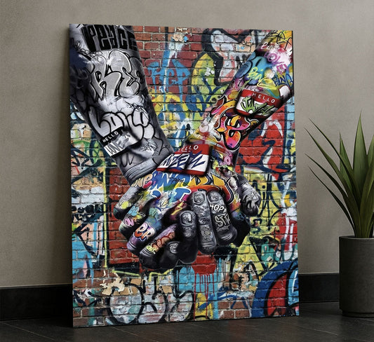 Vibrant Graffiti Hands In Unity Canvas Wall Art