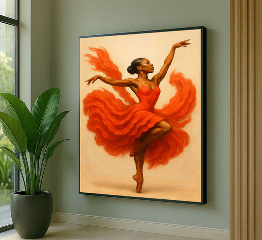 Elegant African Dancer In Flowing Red Dress Canvas Wall Art