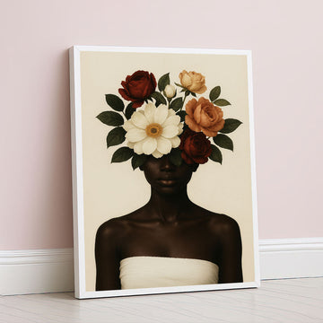 Enchanting Black Woman With Floral Crown Canvas Wall Art