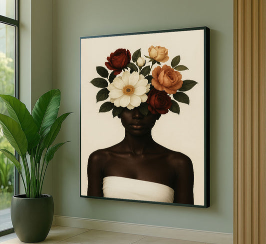Enchanting Black Woman With Floral Crown Canvas Wall Art