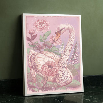 Graceful Swan Among Pink Blossoms Canvas Wall Art