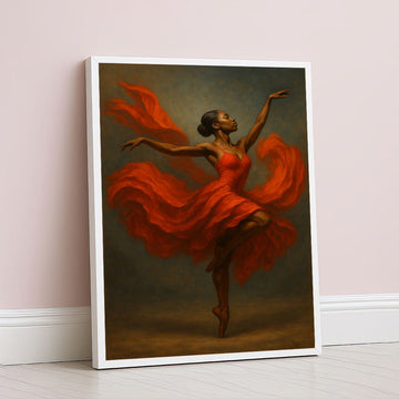 Dynamic Black Woman In Flowing Red Dress Canvas Wall Art