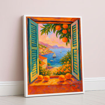 Vibrant Coastal View With Oranges Canvas Wall Art