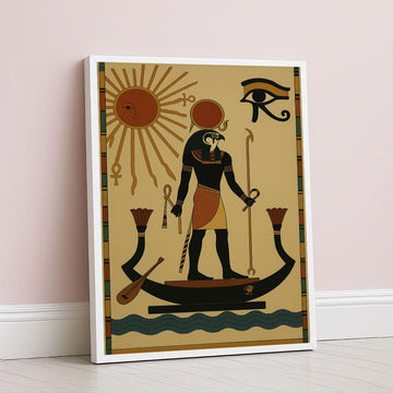 Mystical Egyptian Sun God Ra On Boat Canvas Wall Art
