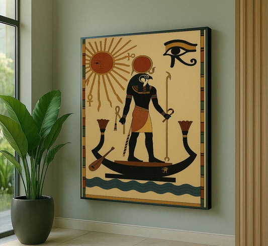 Mystical Egyptian Sun God Ra On Boat Canvas Wall Art