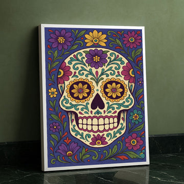 Vibrant Floral Sugar Skull Design Canvas Wall Art