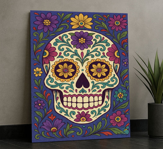 Vibrant Floral Sugar Skull Design Canvas Wall Art