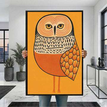 Bold Orange And Black Owl Illustration Canvas Wall Art