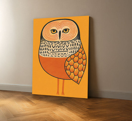 Bold Orange And Black Owl Illustration Canvas Wall Art