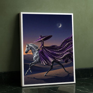 Mystical Woman In Flowing Purple Gown On Horse Canvas Wall Art