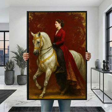 Majestic Woman Riding White Horse Canvas Wall Art