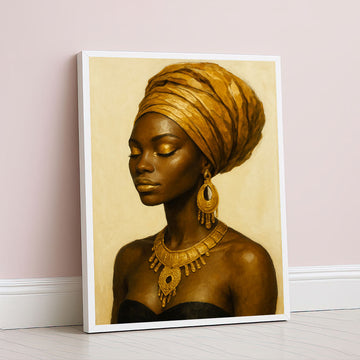 Elegant African Woman In Golden Headwrap Canvas Wall Art