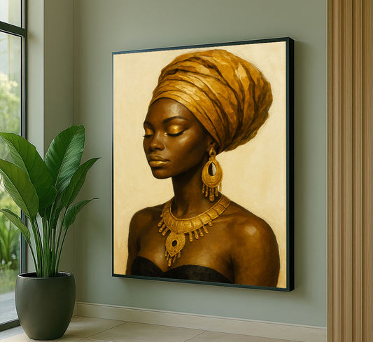 Elegant African Woman In Golden Headwrap Canvas Wall Art