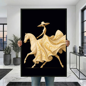Elegant Woman Riding Horse In Flowing Gown Canvas Wall Art