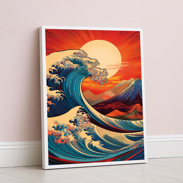 Dramatic Ocean Wave And Sunset Mountain Canvas Wall Art
