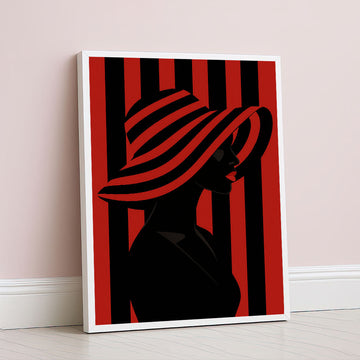 Striking Black Woman In Red Striped Hat Canvas Wall Art