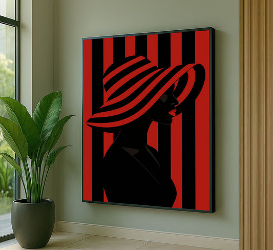 Striking Black Woman In Red Striped Hat Canvas Wall Art