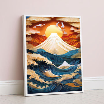 Majestic Golden Mountain And Ocean Waves Canvas Wall Art