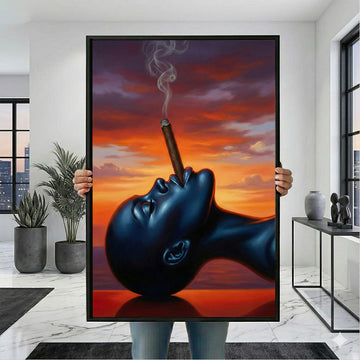 Bold Black Woman Smoking Cigar Canvas Wall Art Print | Modern Living Room Decor | Statement Piece