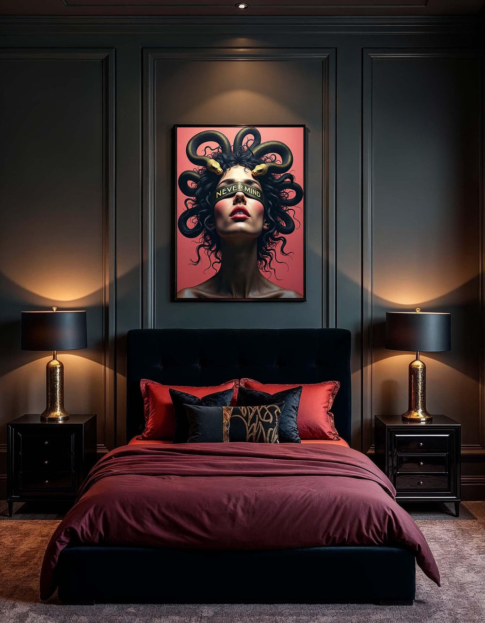 Medusa 'Never Mind' Canvas Art: Surreal Woman Portrait, Ready to Hang