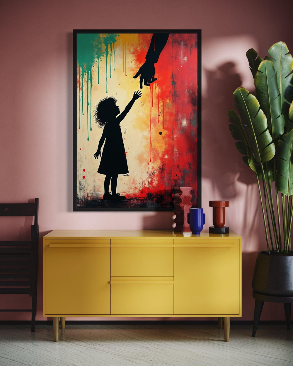 Reaching for Hope Canvas Art: Colorful Abstract Silhouette, Graffiti Style