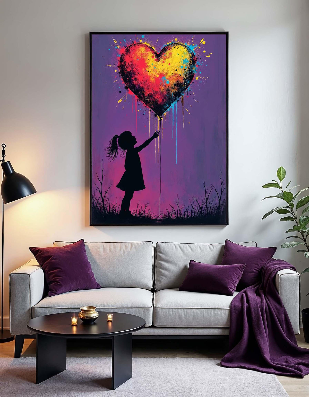 Heart Balloon Graffiti Canvas Art: Abstract Love Print