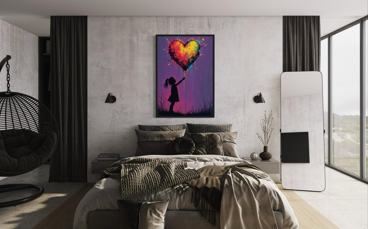 Heart Balloon Graffiti Canvas Art: Abstract Love Print