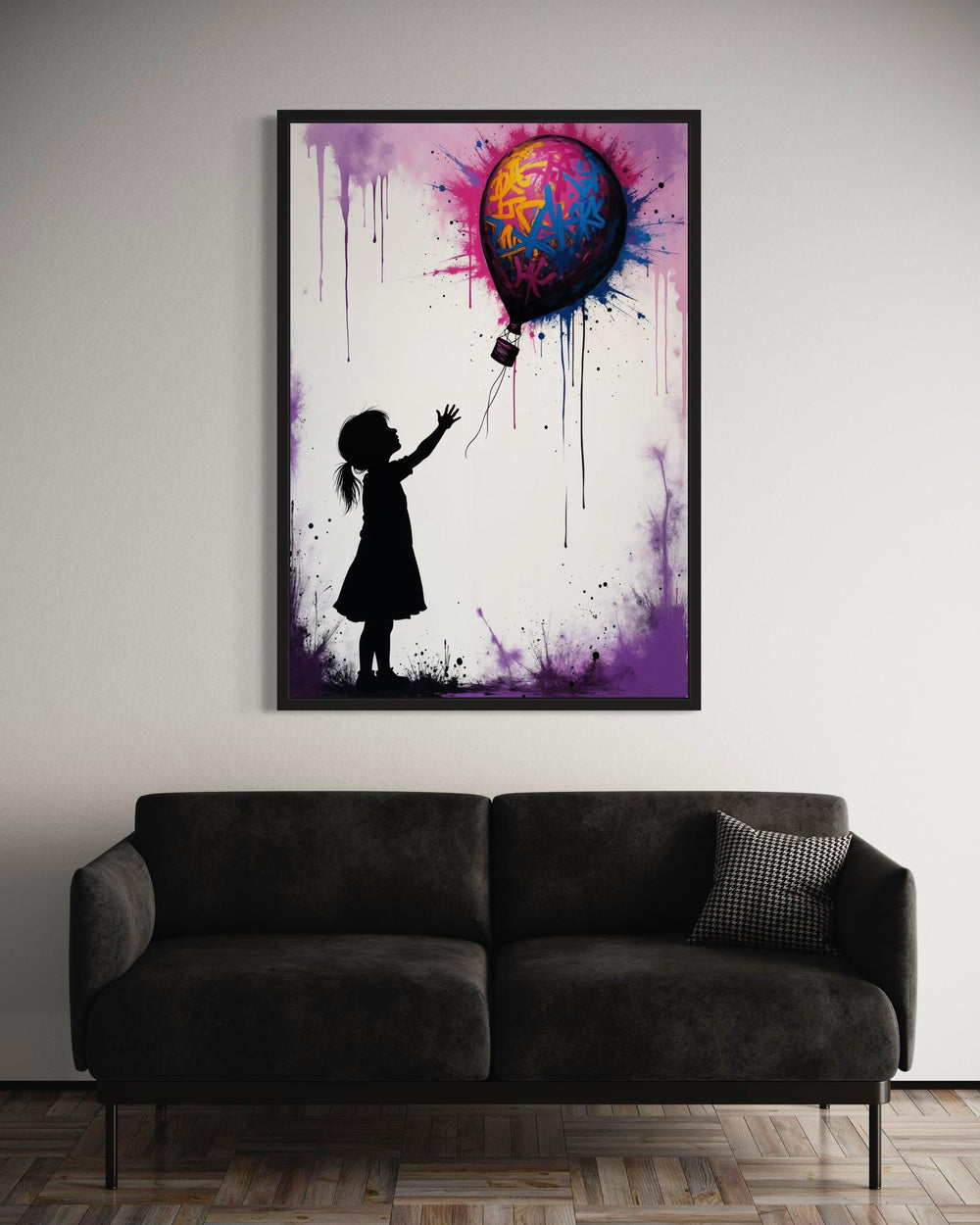 Graffiti Balloon Girl Canvas Art: Vibrant Street Style Print
