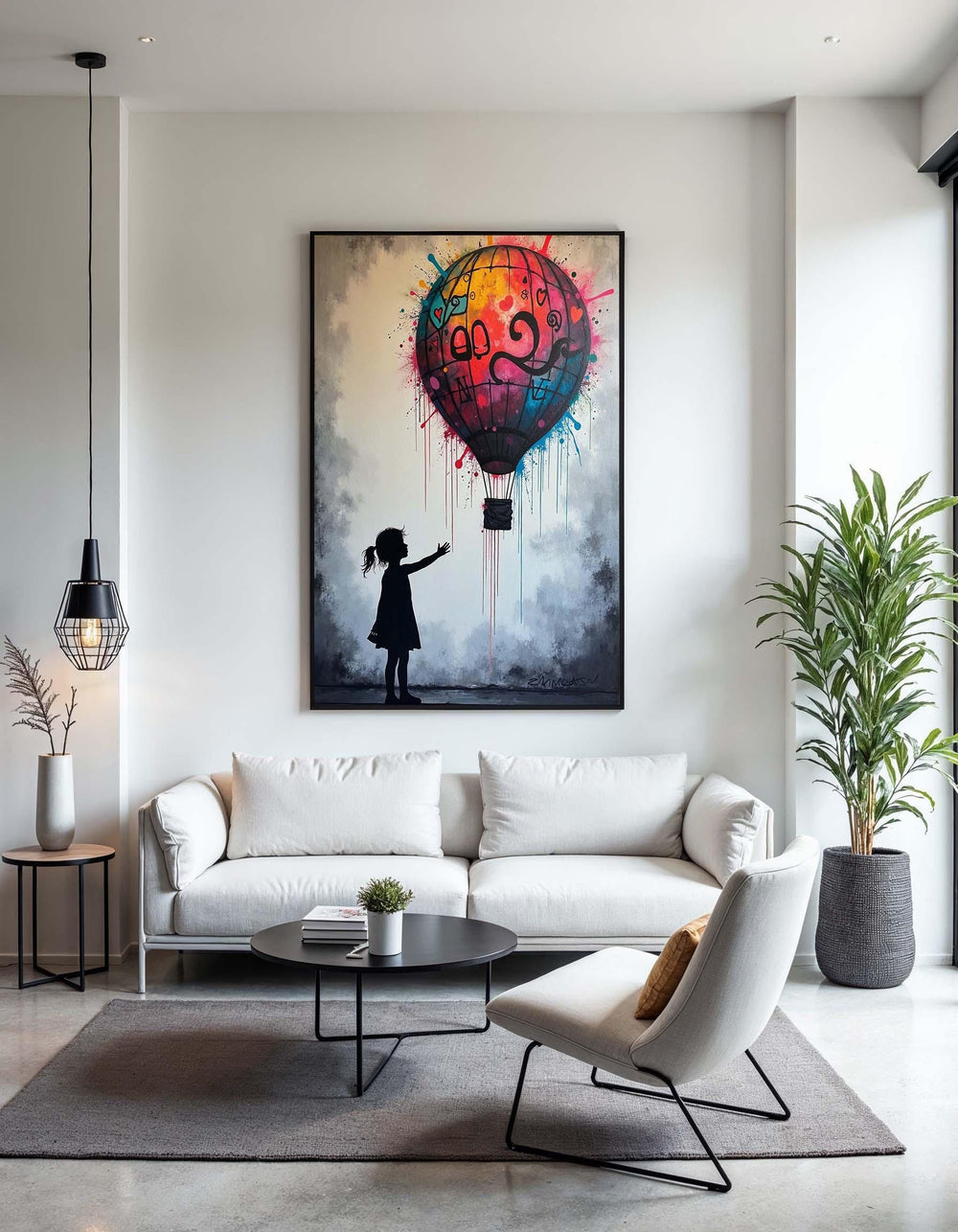 Girl with Hot Air Balloon Canvas Art: Banksy Graffiti Silhouette