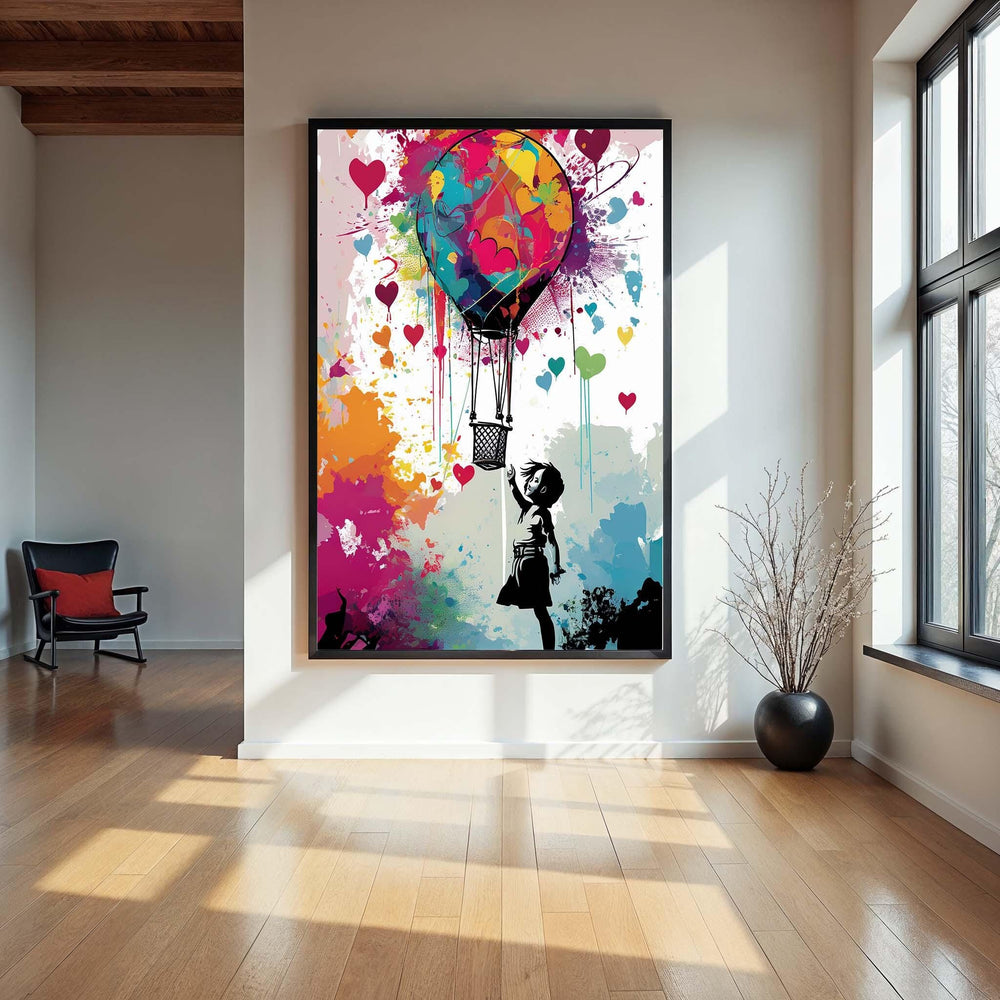 Heart Balloon Ride Canvas Print: Romantic Silhouette Wall Art