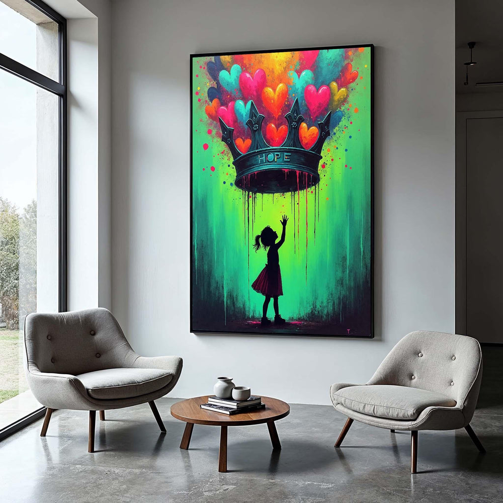 Banksy Crown of Hearts Canvas Art: Love & Royalty Wall Decor