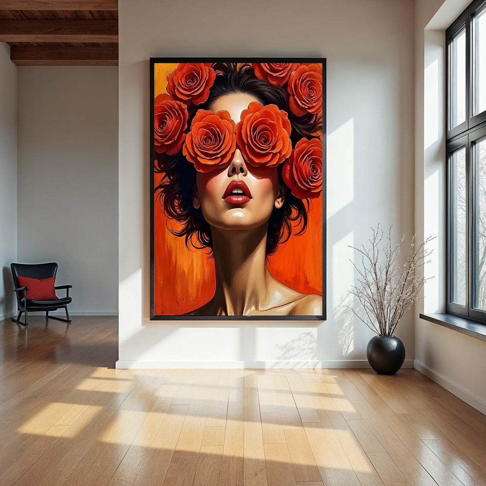 Rose Woman Canvas Print: Modern Floral Portrait Wall Art