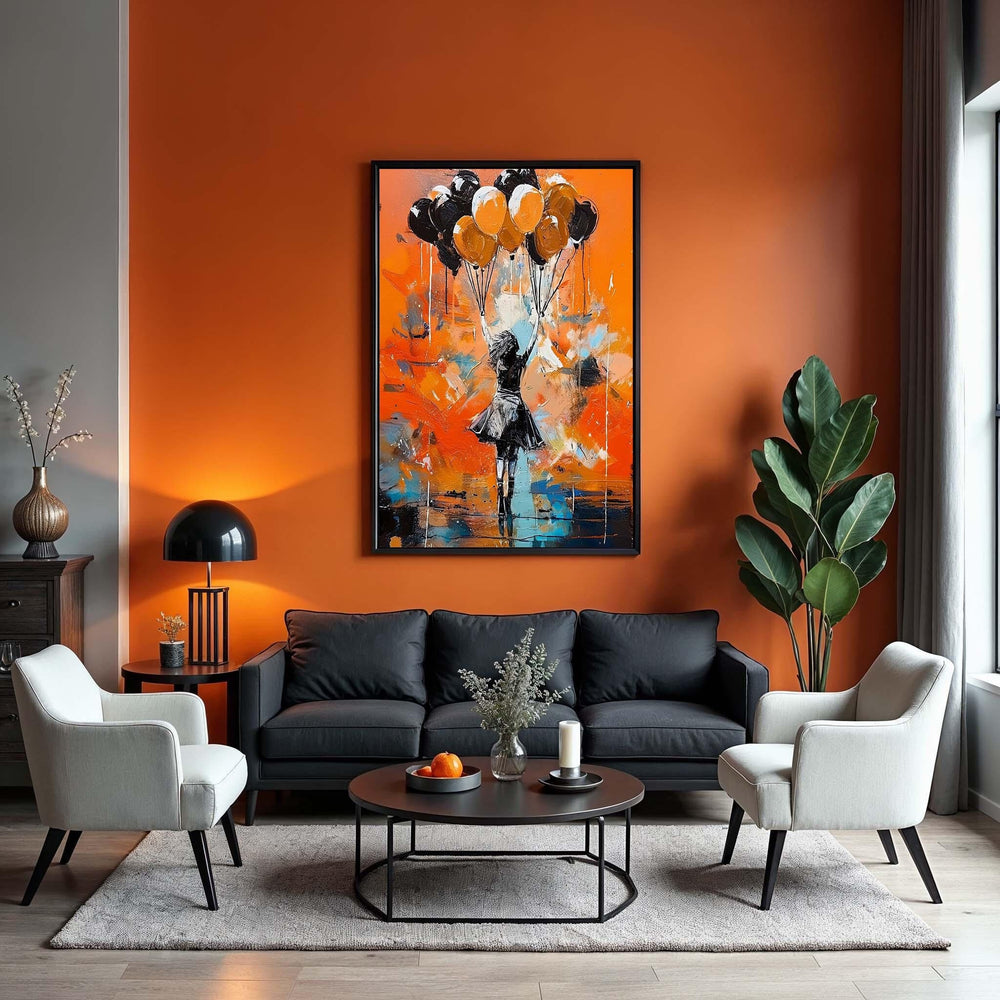 Orange Balloon Girl Canvas Print: Abstract Modern Wall Art