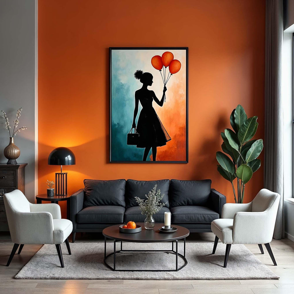 Orange Balloon Girl Canvas Print: Modern Abstract Wall Art