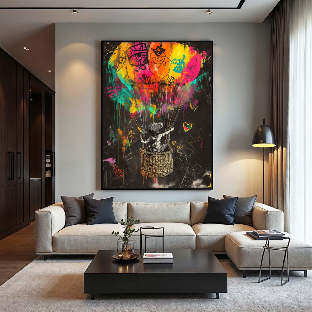 Graffiti Hot Air Balloon Canvas: Urban Street Art Wall Decor