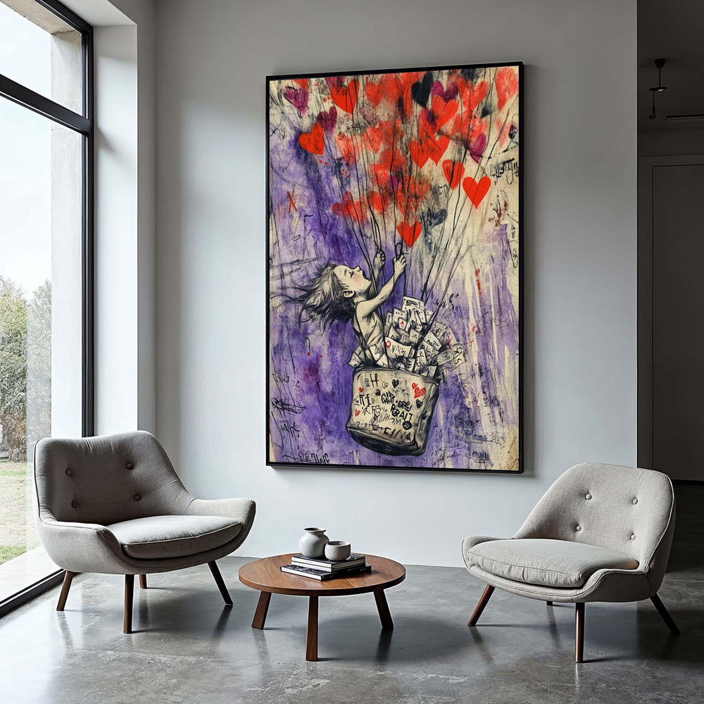 Heart Balloon Canvas Print: Urban Street Art Silhouette