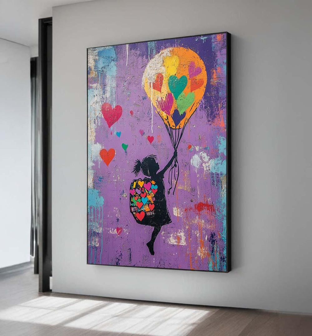 Balloon Girl Canvas Print: Graffiti Heart, Urban Street Art Decor