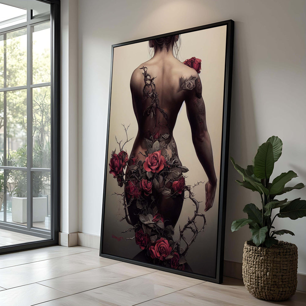Nude with Roses Canvas Print – Dark Romantic Surrealist Wall Art