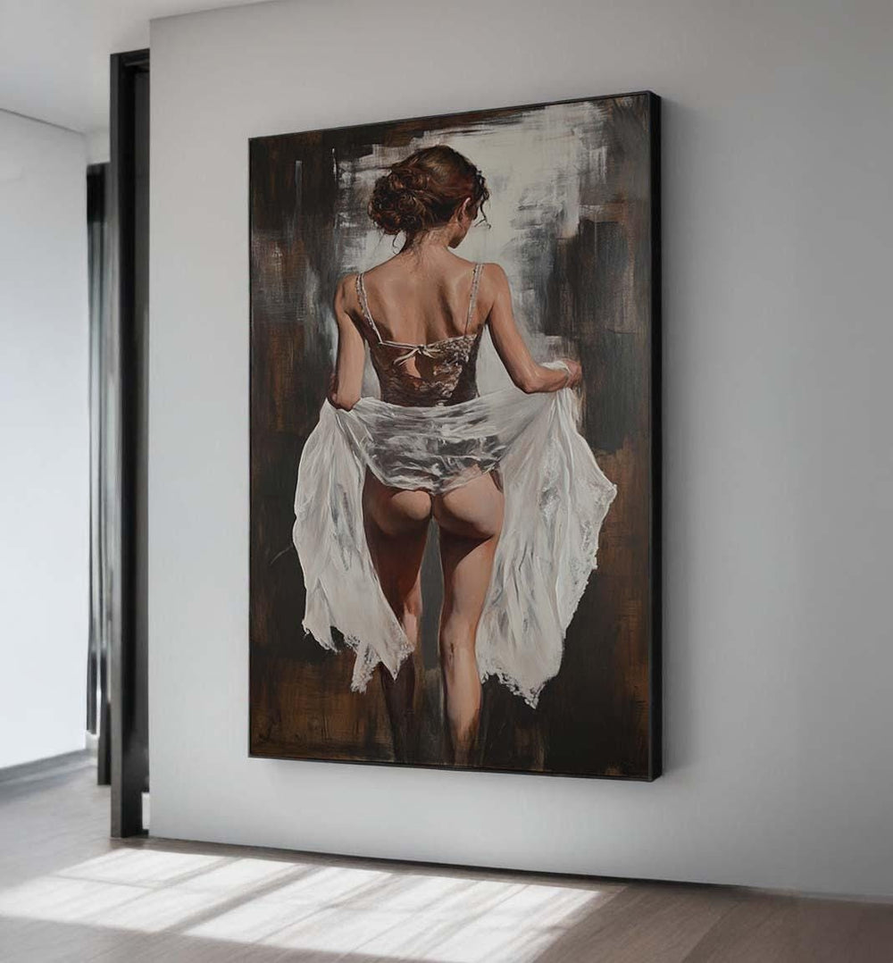 Woman in Lace Dress Canvas Print – Elegant Nude Figure Art