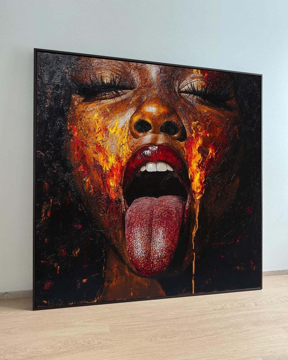 Fiery Woman Portrait Canvas: Bold Abstract Expressionist Art